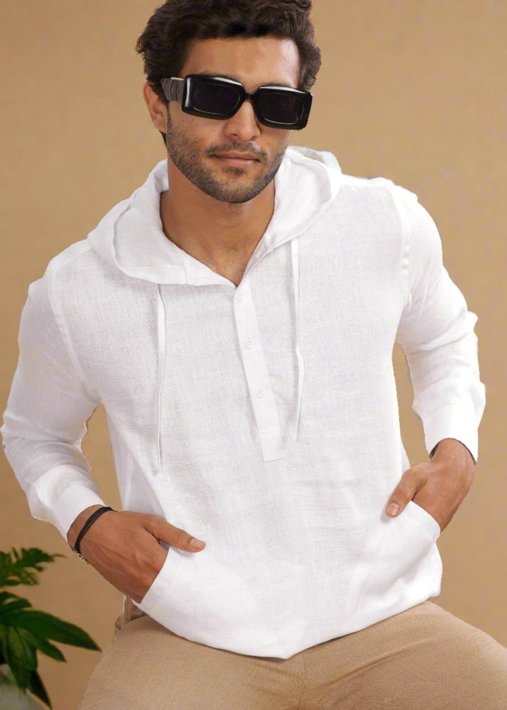 Jayden - Pure Linen Hoodie - White