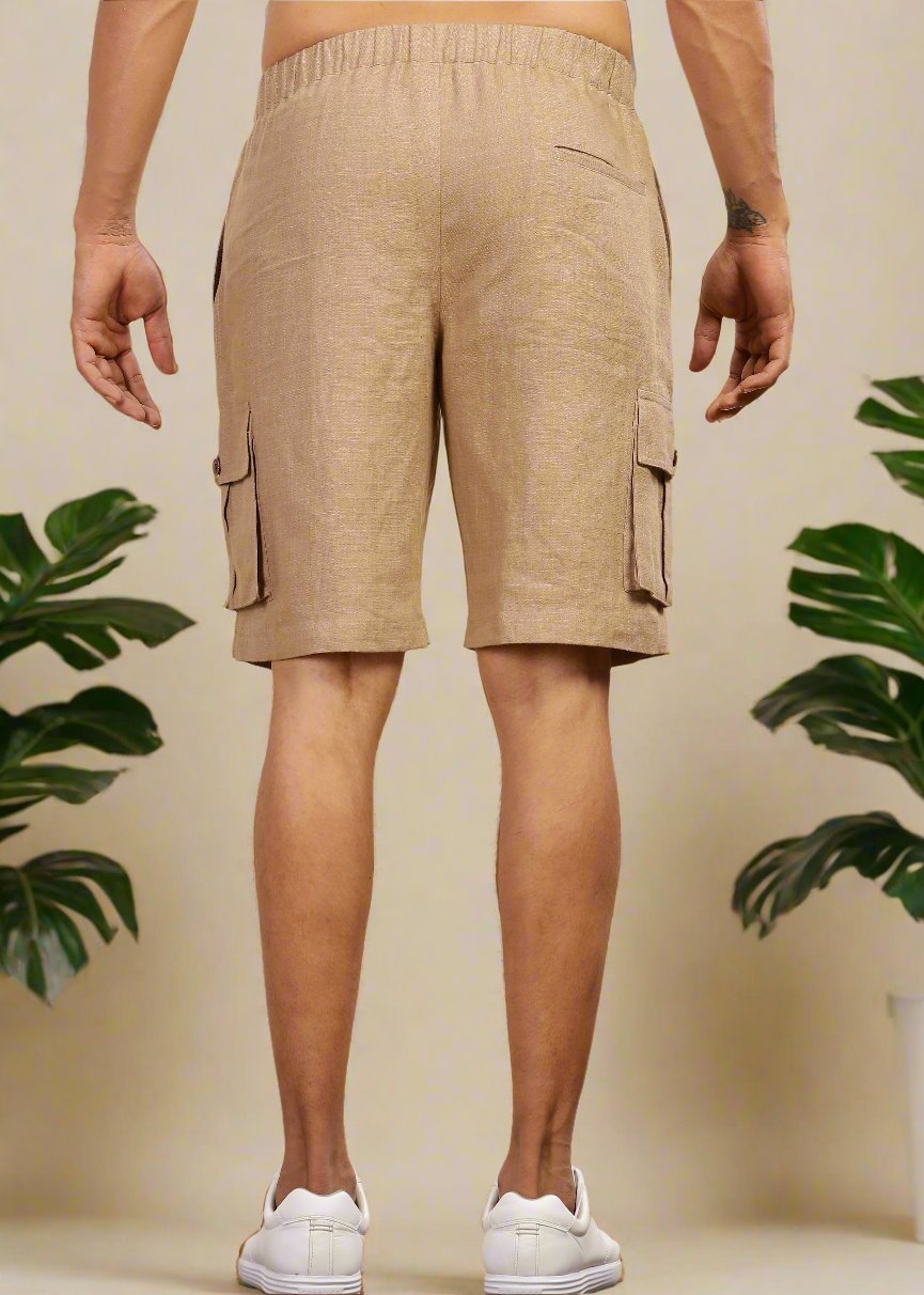 Kin - Linen Cargo Shorts With Square Pocket- Light Hazelnut Brown
