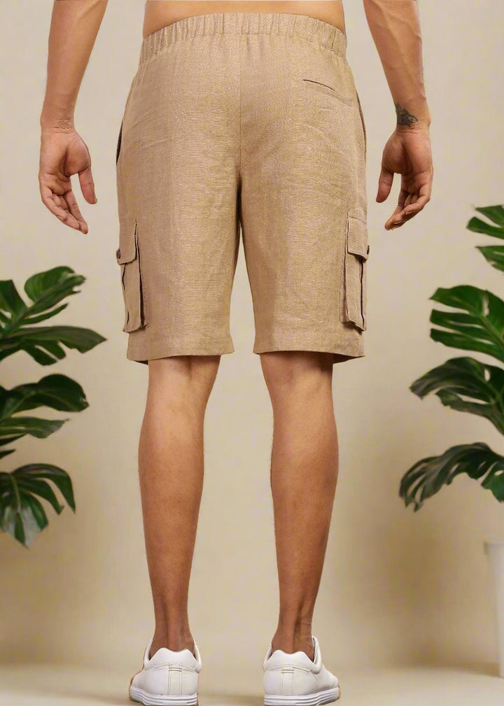 Kin - Linen Cargo Shorts With Square Pocket- Light Hazelnut Brown