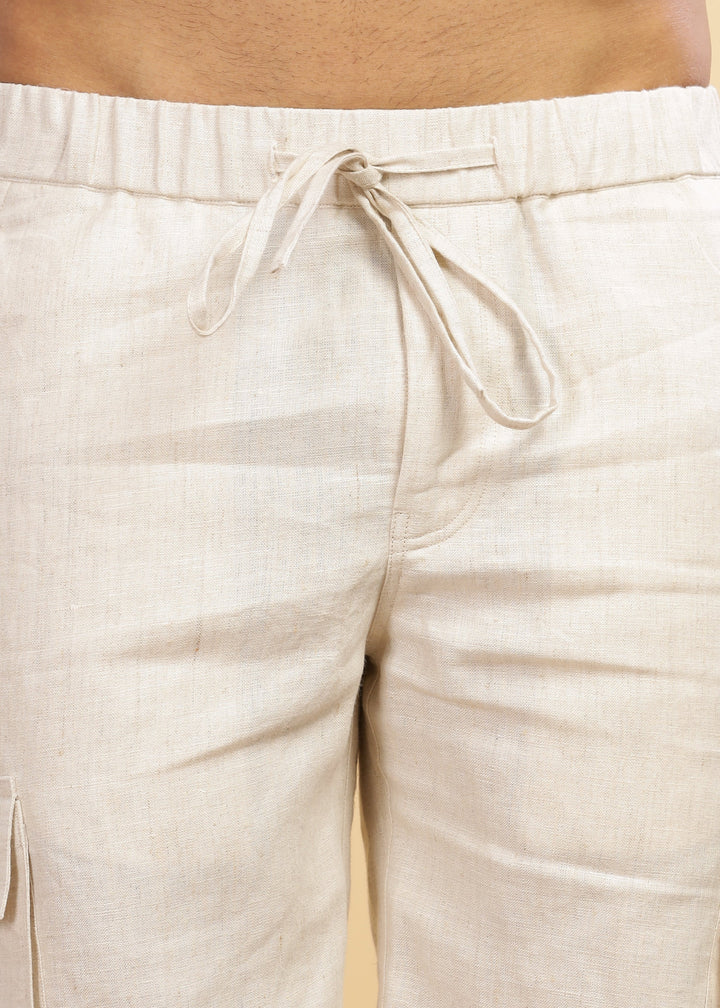 Kin - Linen Cargo Shorts With Square Pocket- Ecru