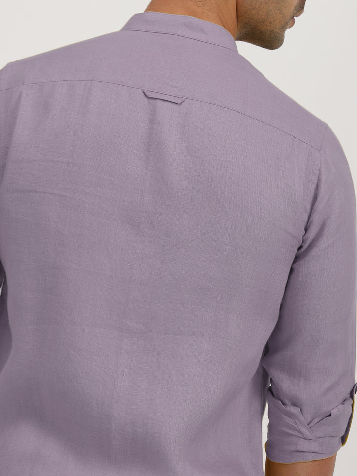 Luca - Pure Linen Double Pocket Full Sleeve Shirt - Misty Lilac