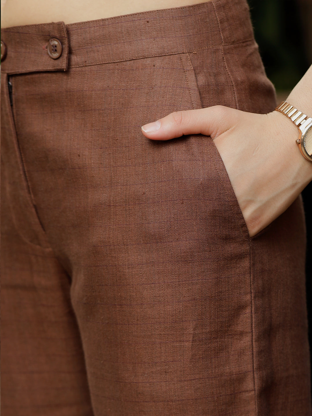 Luna - Ankle Length Pure Linen Trousers - Chocolate Brown