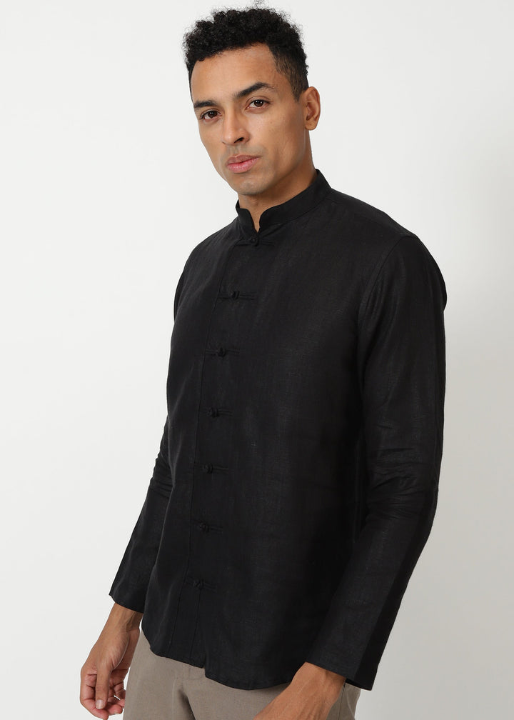 Marco - Pure Linen Full Sleeve Shirt - Black