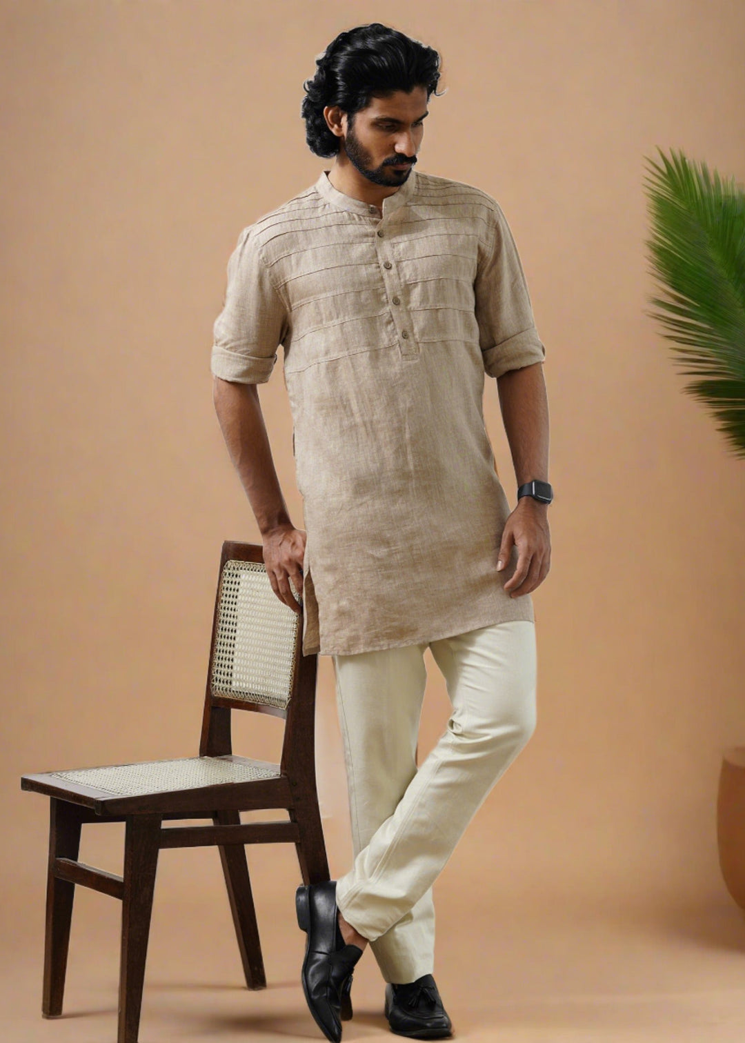 Kurta Sets - Marvel Linen Short Kurta | Mocha