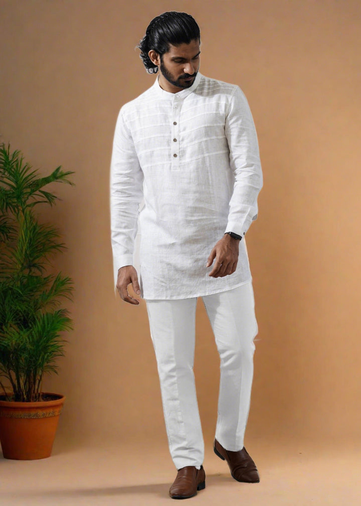 Kurta Sets - Marvel Linen Short Kurta | White