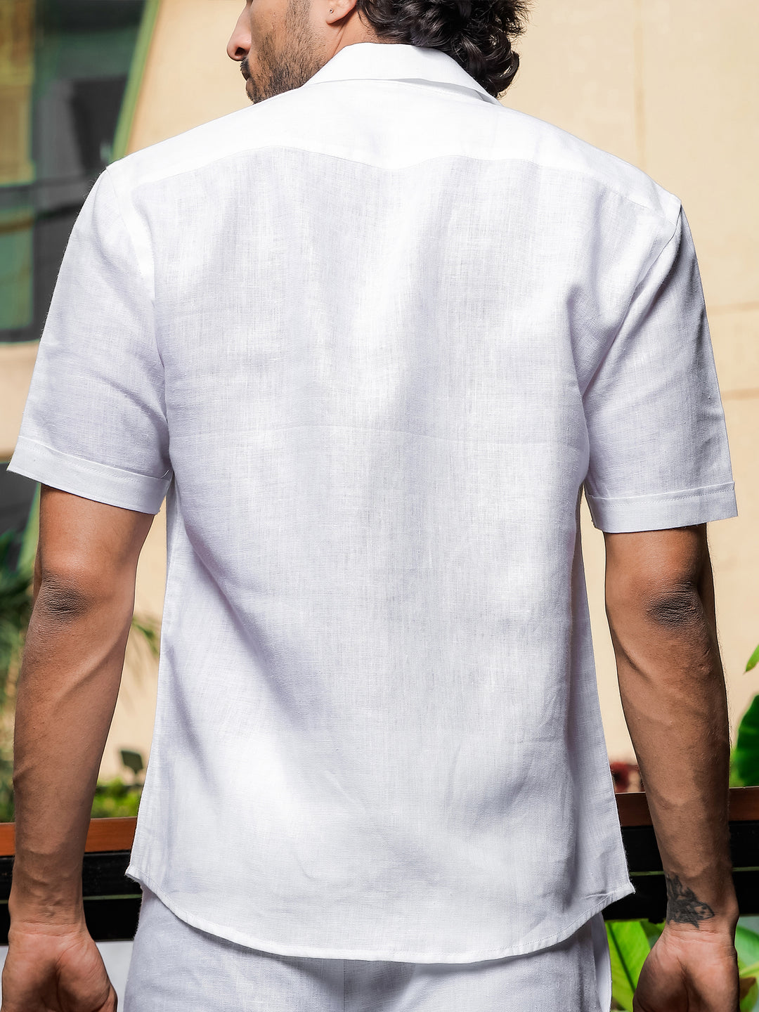 Oversized Pure Linen Cuban Collar Short Sleeve Shirt - White