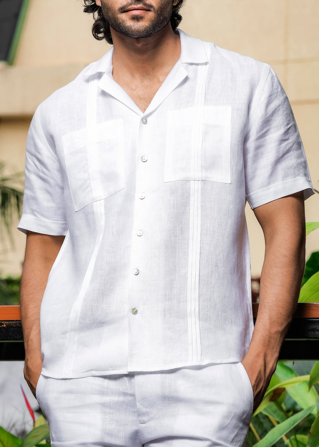Oversized Pure Linen Cuban Collar Short Sleeve Shirt - White