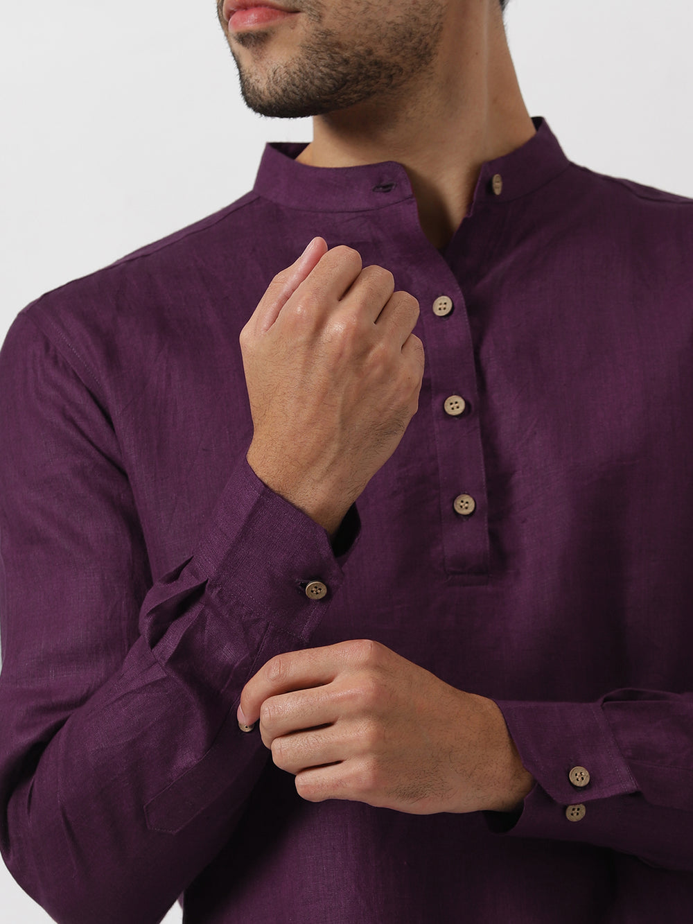 Kurta Sets - Parker Pure Linen Short Kurta | Dark Purple