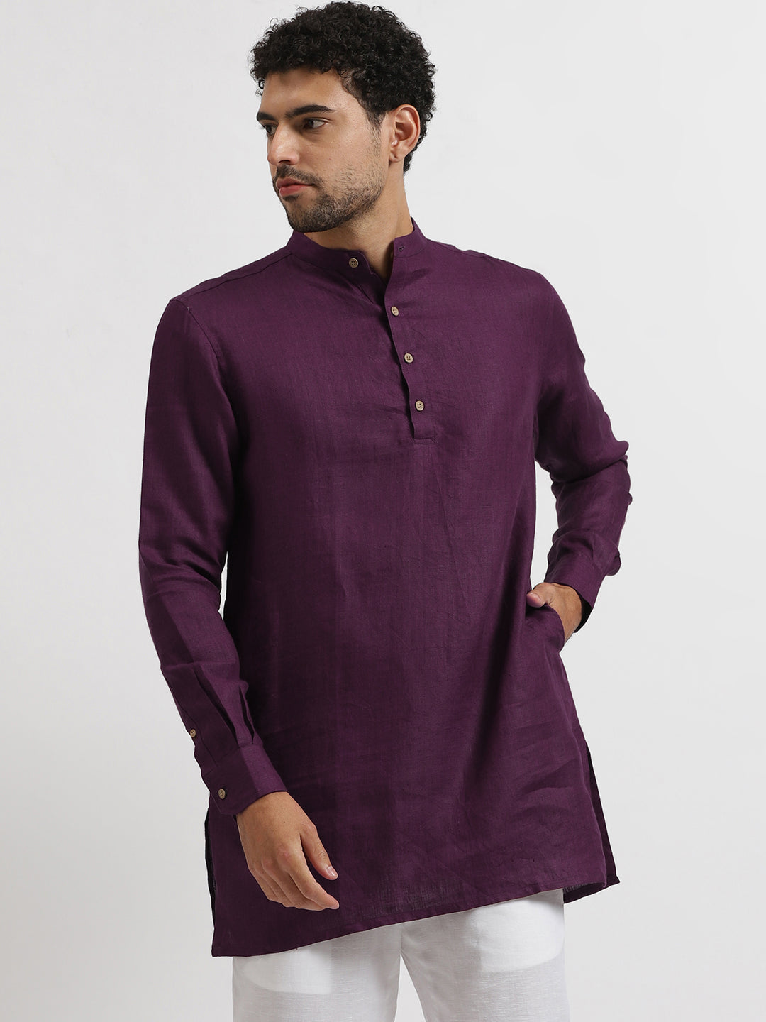 Kurta Sets - Parker Pure Linen Short Kurta | Dark Purple