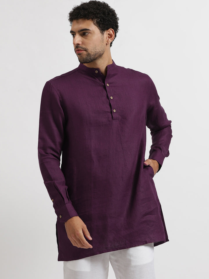 Kurta Sets - Parker Pure Linen Short Kurta | Dark Purple