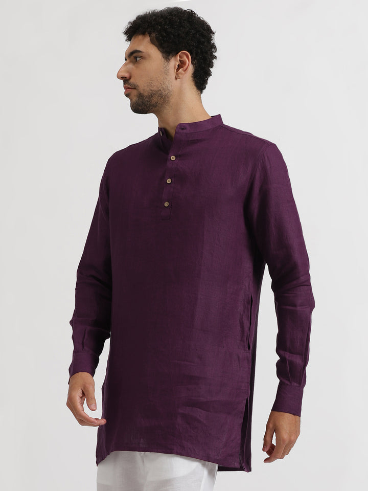 Kurta Sets - Parker Pure Linen Short Kurta | Dark Purple
