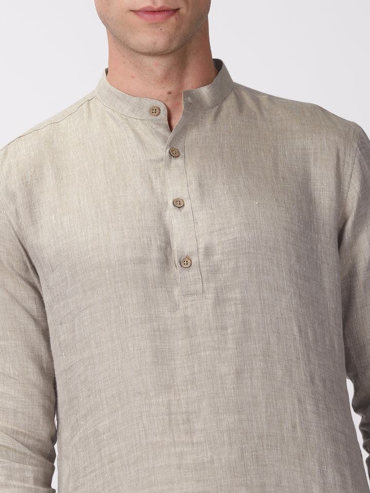 Kurta Sets - Parker Pure Linen Short Kurta | Ecru