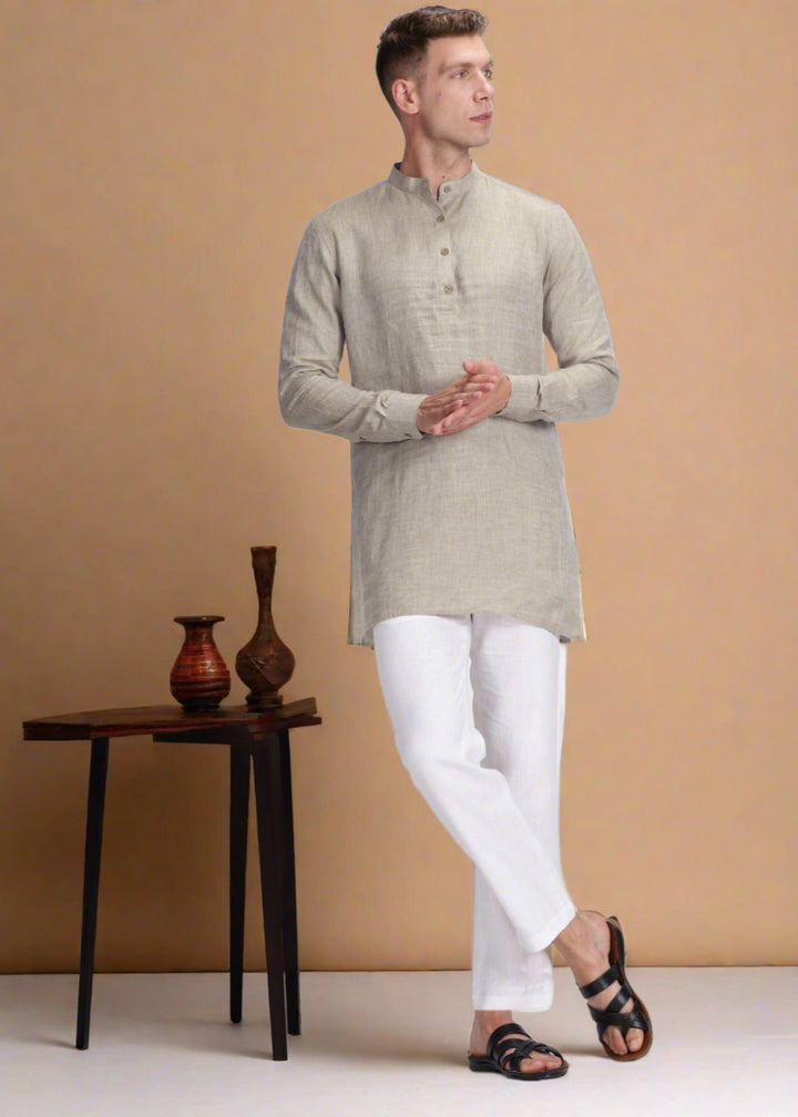 Kurta Sets - Parker Pure Linen Short Kurta | Ecru