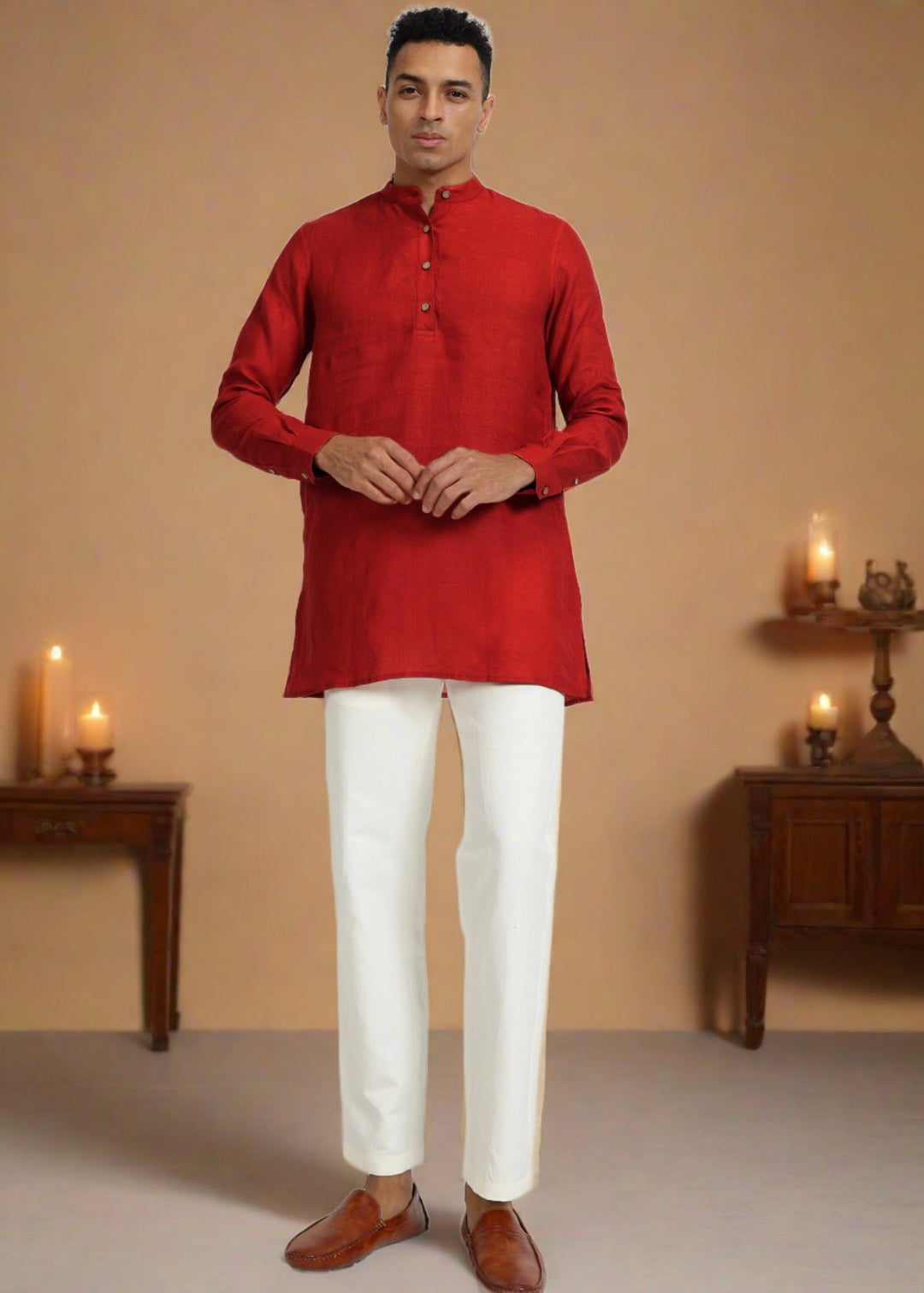 Kurta Sets - Parker Pure Linen Short Kurta | Mud Red