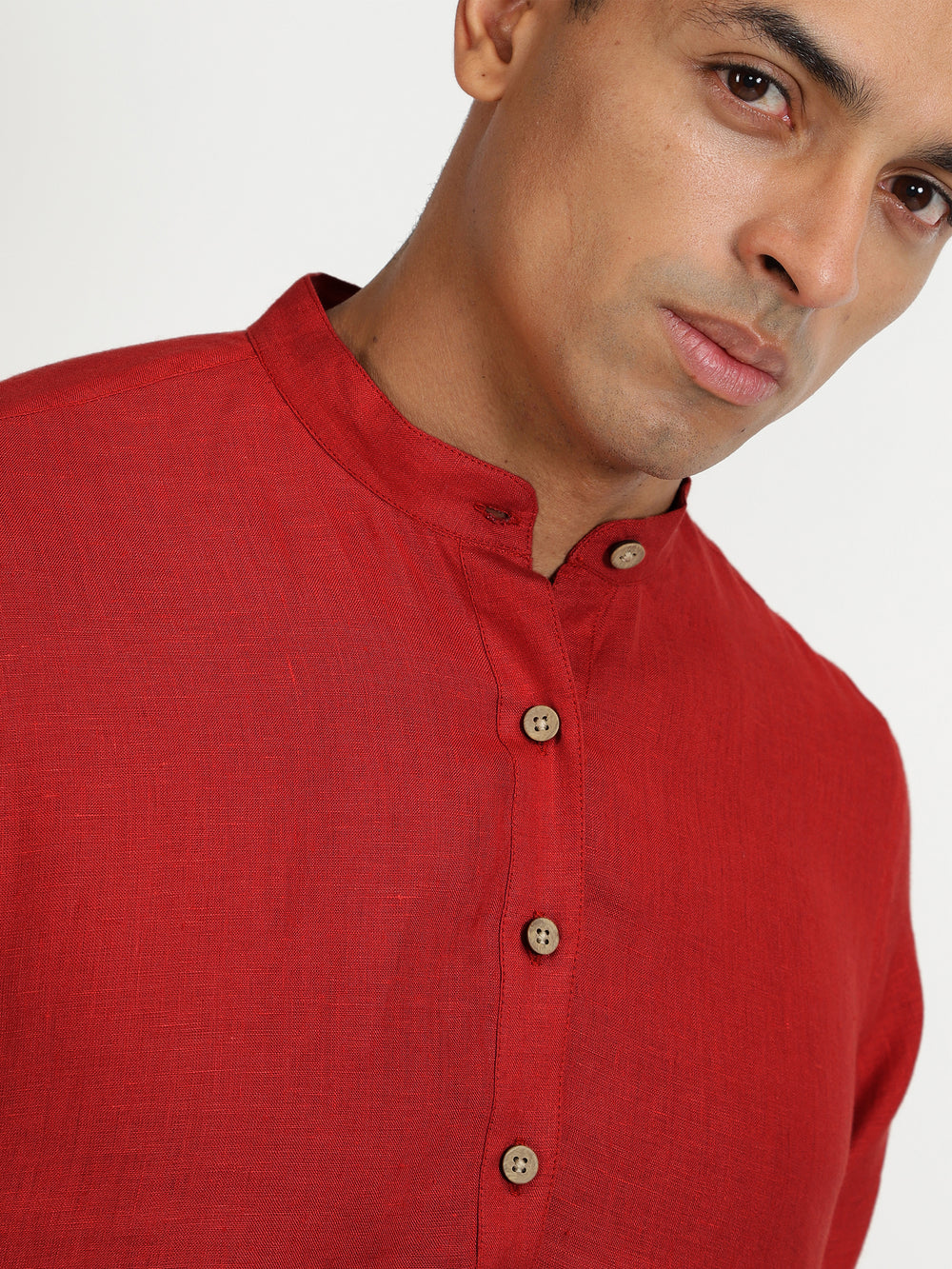 Kurta Sets - Parker Pure Linen Short Kurta | Mud Red