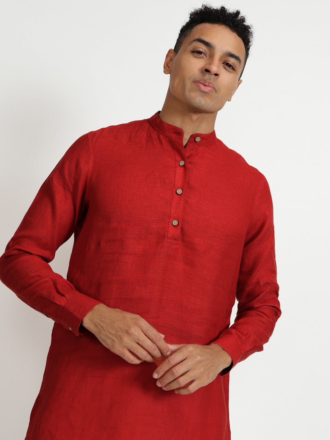 Kurta Sets - Parker Pure Linen Short Kurta | Mud Red