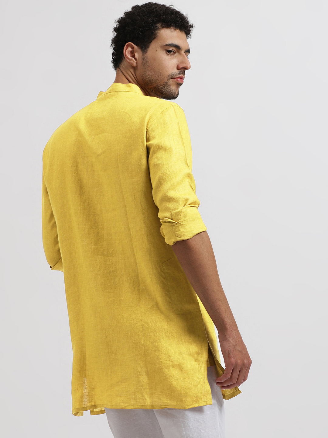 Kurta Sets - Parker Pure Linen Short Kurta | Sunburst Yellow