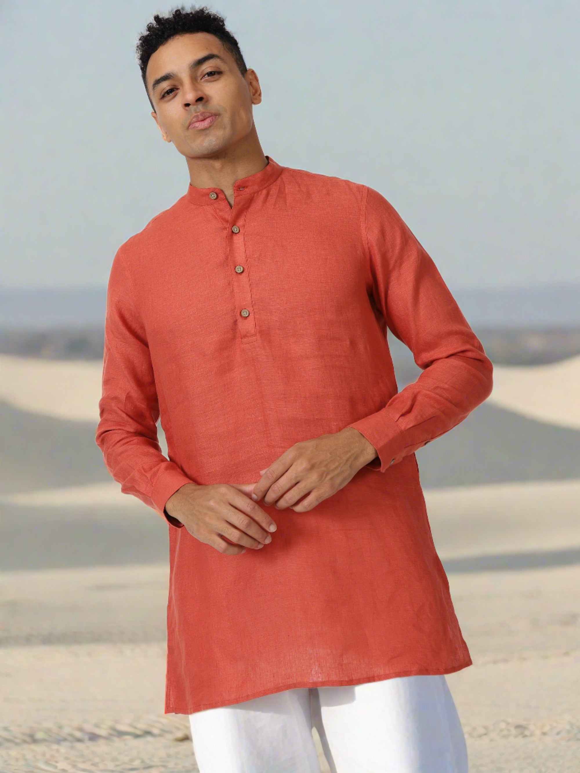 Shop Green Designer Linen Kurtas For Men Online