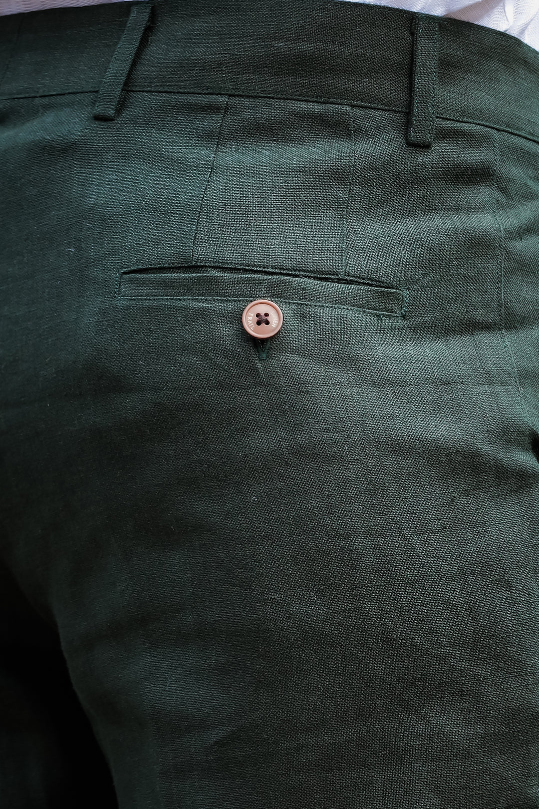 Hal Classic Pleated Pure Linen Trousers - Dark Green