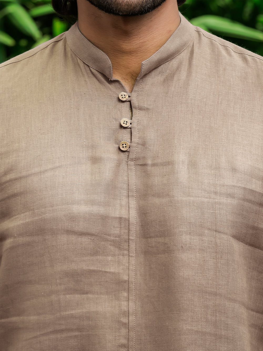 Quinn Half Placket Pure Linen Full Sleeve Shirt - Mocha