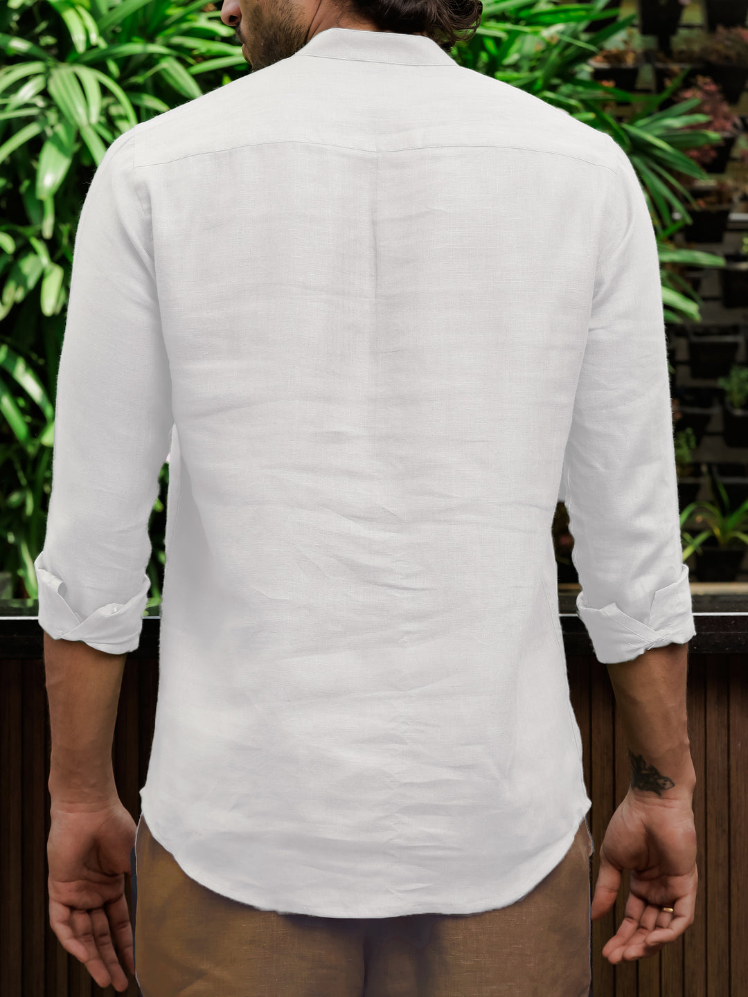 Quinn Half Placket Pure Linen Full Sleeve Shirt -White