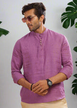 Quinn Half Placket Pure Linen Full Sleeve Shirt - Berry Purple