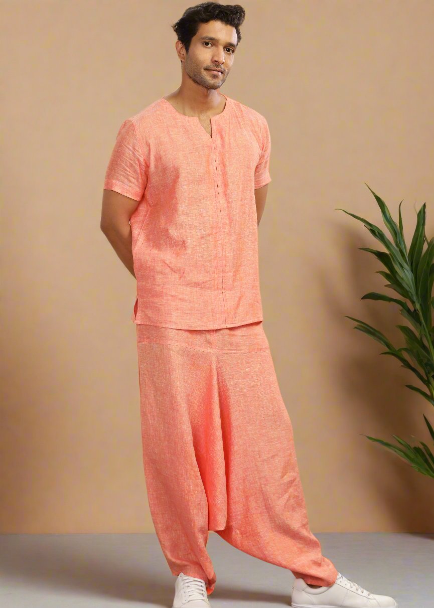 Linen Harem Pants - Dark Orange Chambray