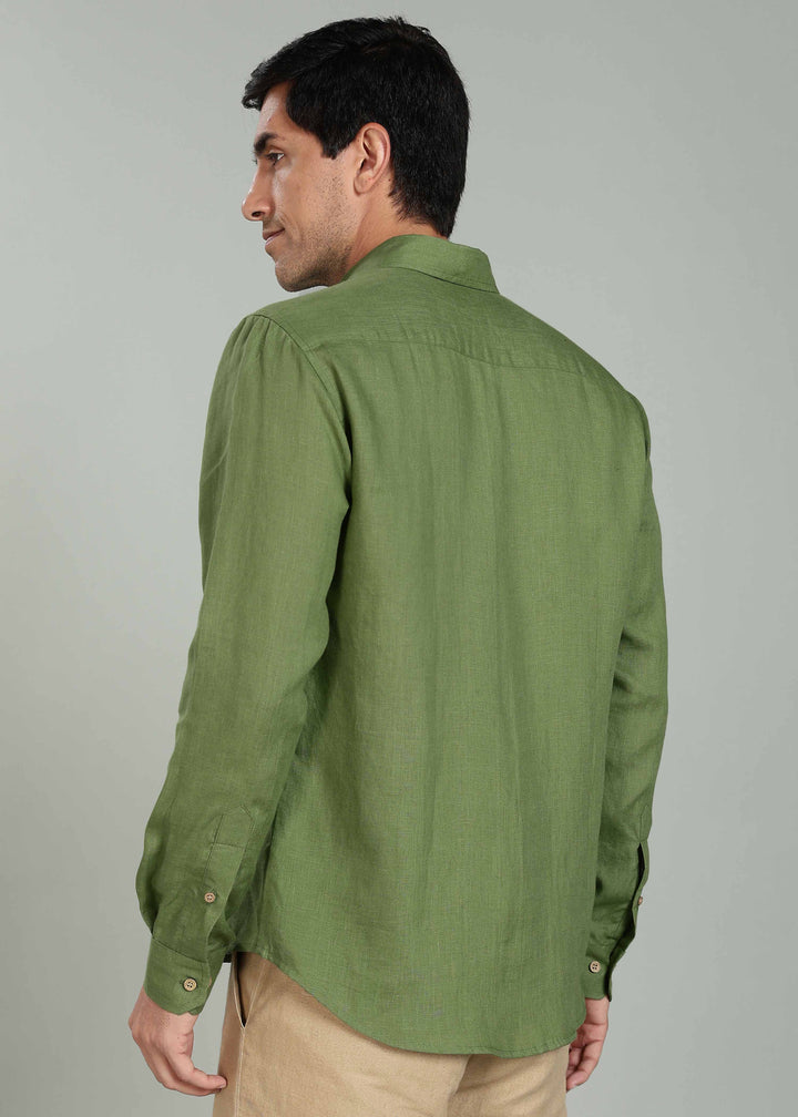Ron - Pure Linen Full Sleeve Shirt - Cossack Green