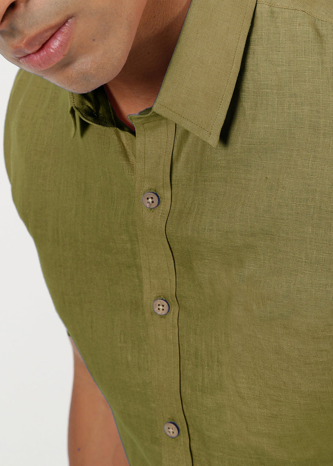 Ron - Pure Linen Half Sleeve Shirt - Sap Green