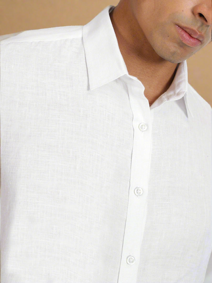 Ron - Pure Linen Half Sleeve Shirt - White (Factory Rescue)