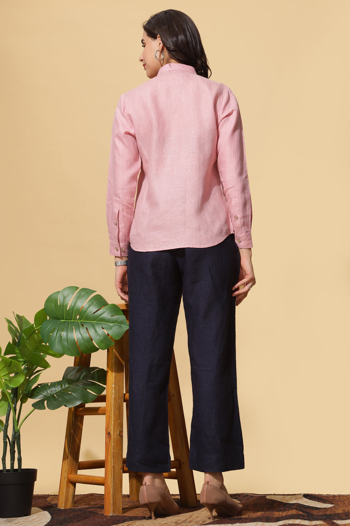 Rosa - Pure Linen Full Sleeve Shirt - Salmon Pink
