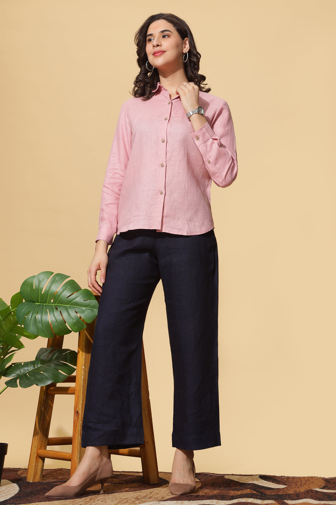 Rosa - Pure Linen Full Sleeve Shirt - Salmon Pink