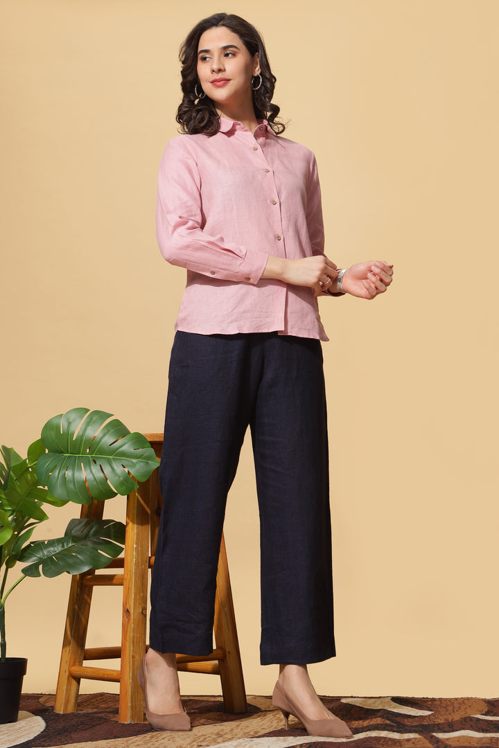 Rosa - Pure Linen Full Sleeve Shirt - Salmon Pink