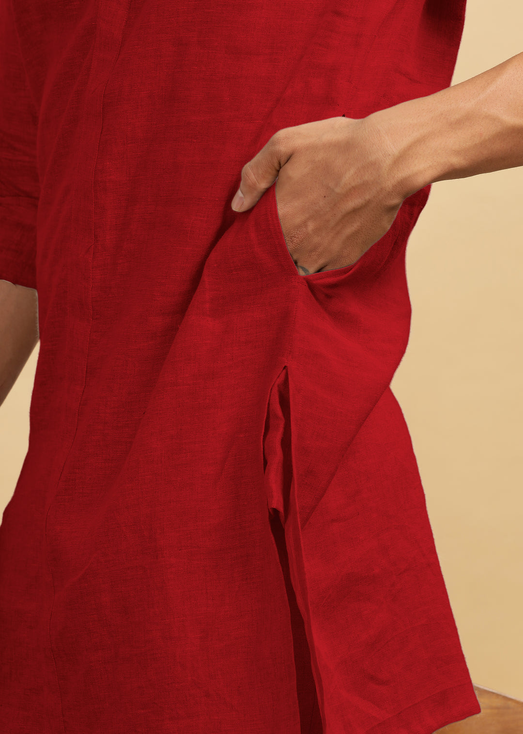 Sid Kurta - Pure Linen Kurta with Concealed Placket | Mud Red