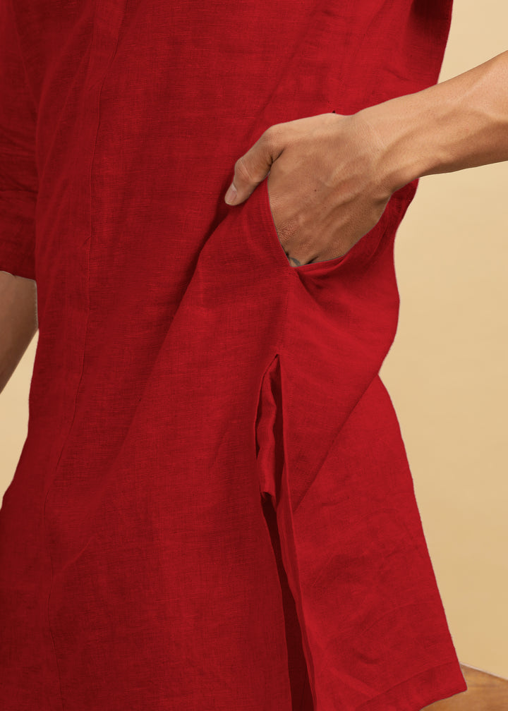 Sid Kurta - Pure Linen Kurta with Concealed Placket | Mud Red
