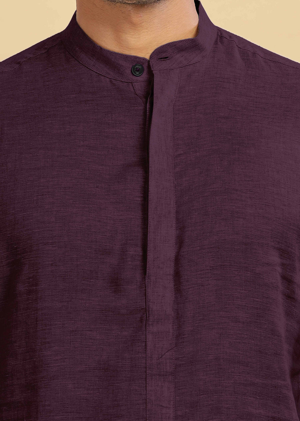 Sid Kurta 100% Pure Linen in Dark Purple with Band Collar crafted in 60 LEA