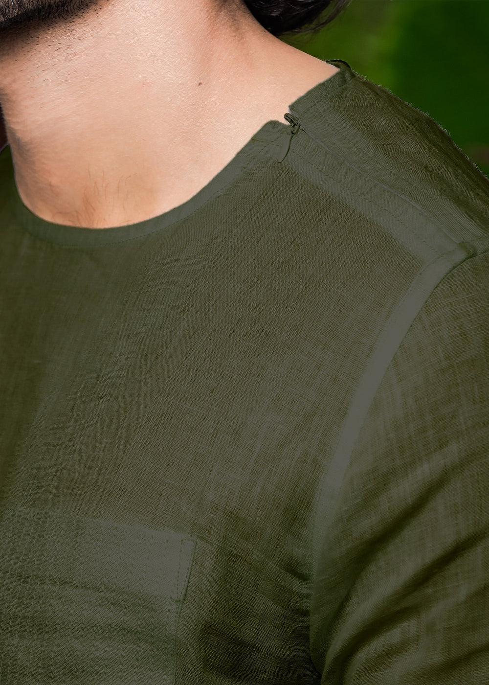 Simon - Pure Linen Stitch Detail Short Sleeve T-Shirt - Moss Green