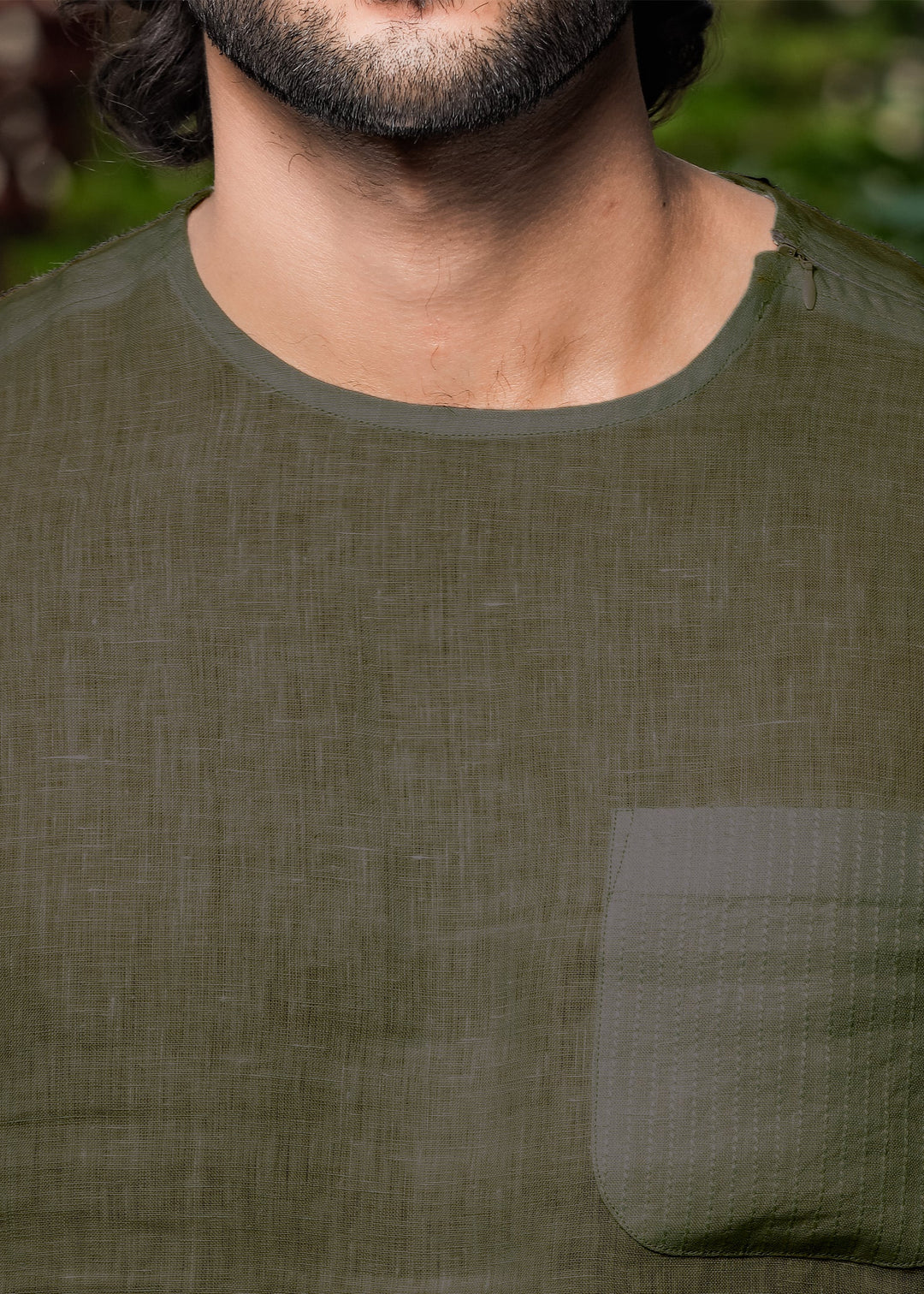 Simon - Pure Linen Stitch Detail Short Sleeve T-Shirt - Moss Green