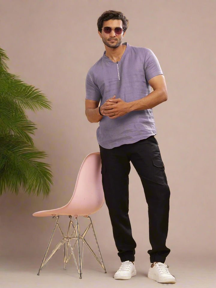 Sol - Pure Linen Short Sleeve T-Shirt - Misty Lilac (Factory Rescue)