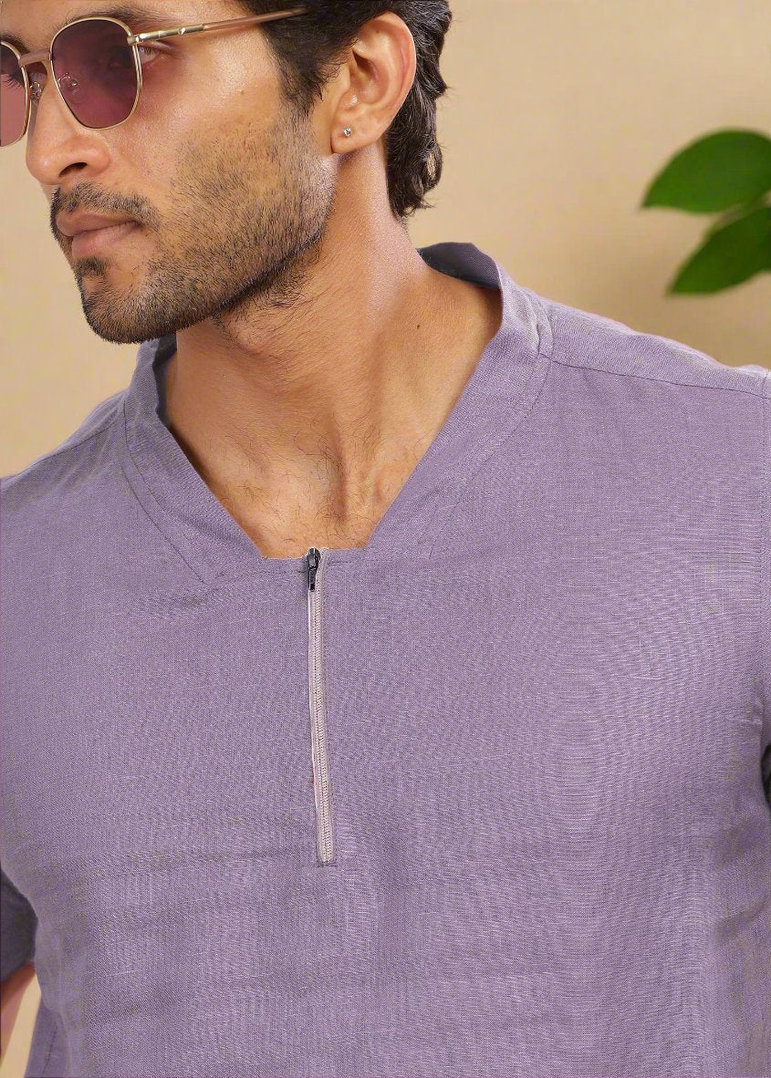 Sol - Pure Linen Short Sleeve T-Shirt - Misty Lilac (Factory Rescue)