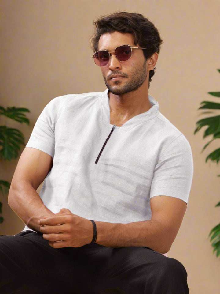 Sol - Pure Linen Short Sleeve T-Shirt - White