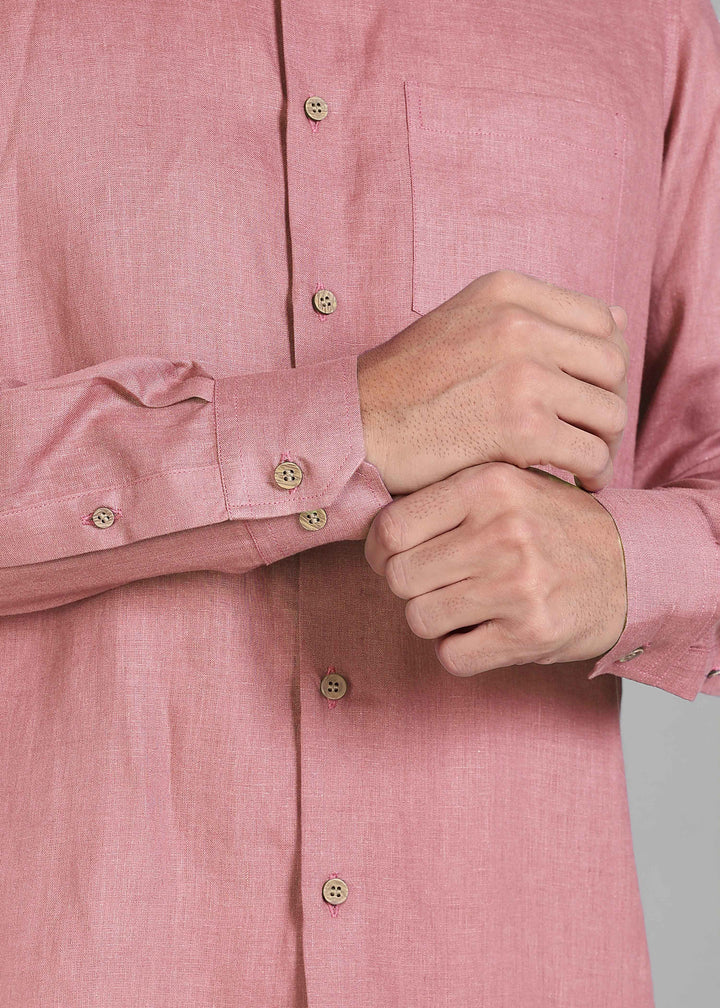 Ted - Pure Linen Full Sleeve Shirt - Dusty Pink