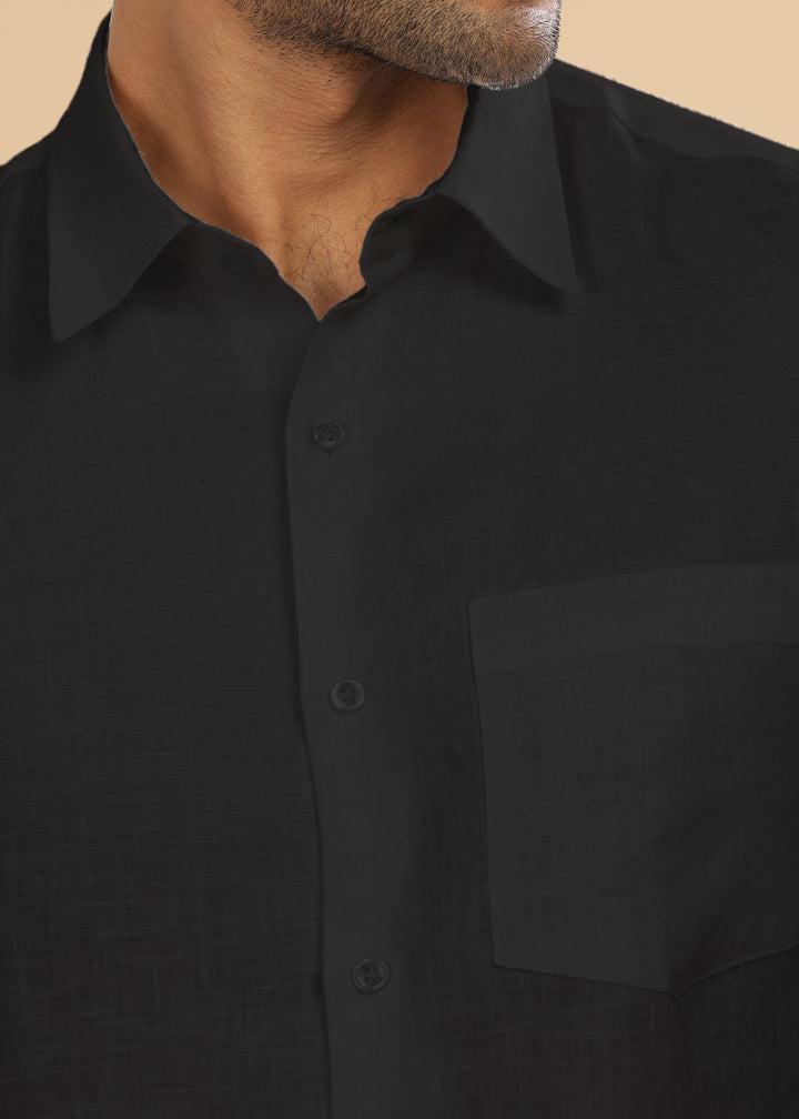 Ted - Pure Linen Half Sleeve Shirt - Black