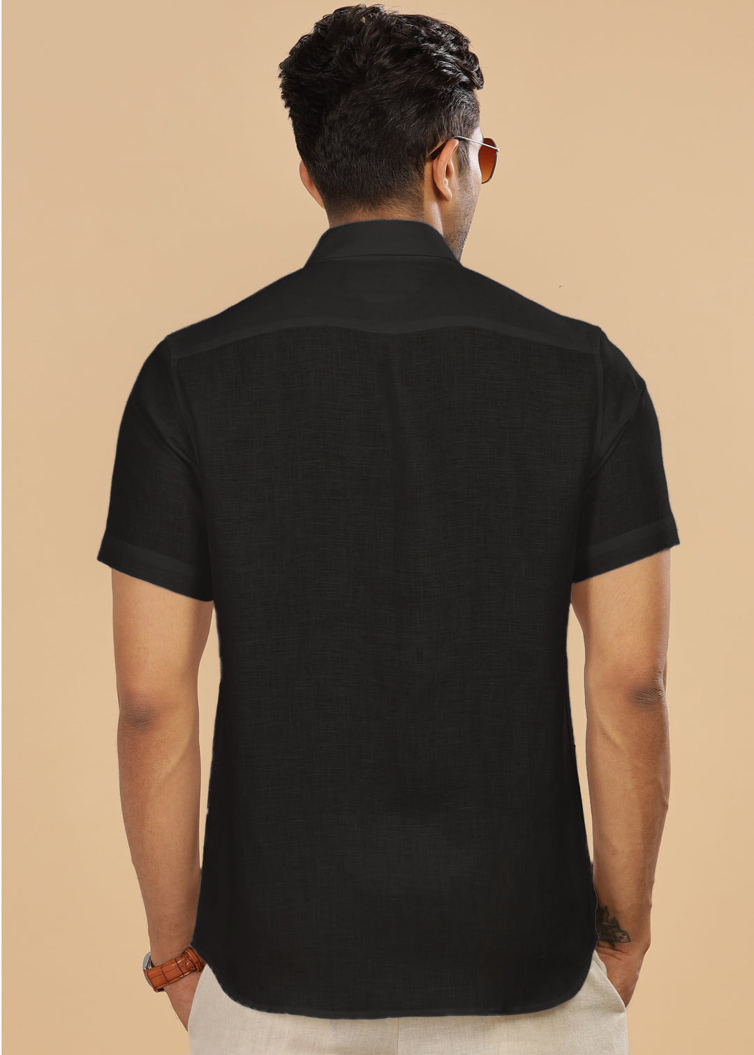 Ted - Pure Linen Half Sleeve Shirt - Black