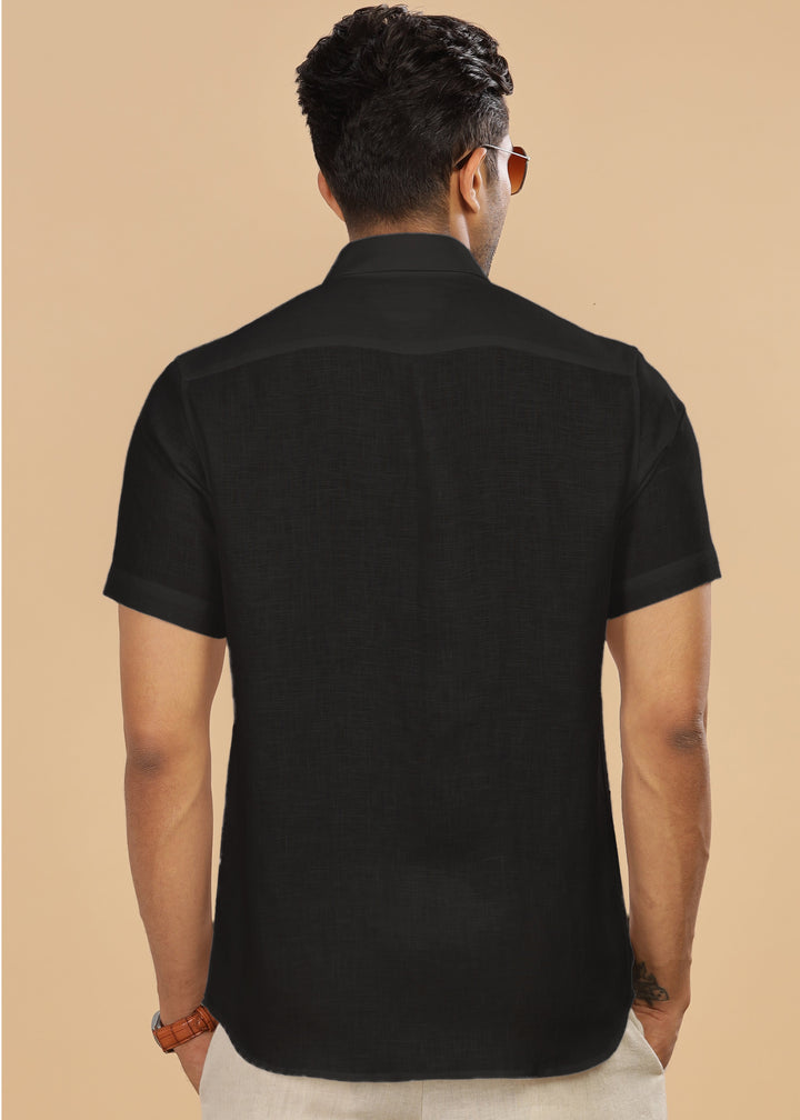 Ted - Pure Linen Half Sleeve Shirt - Black