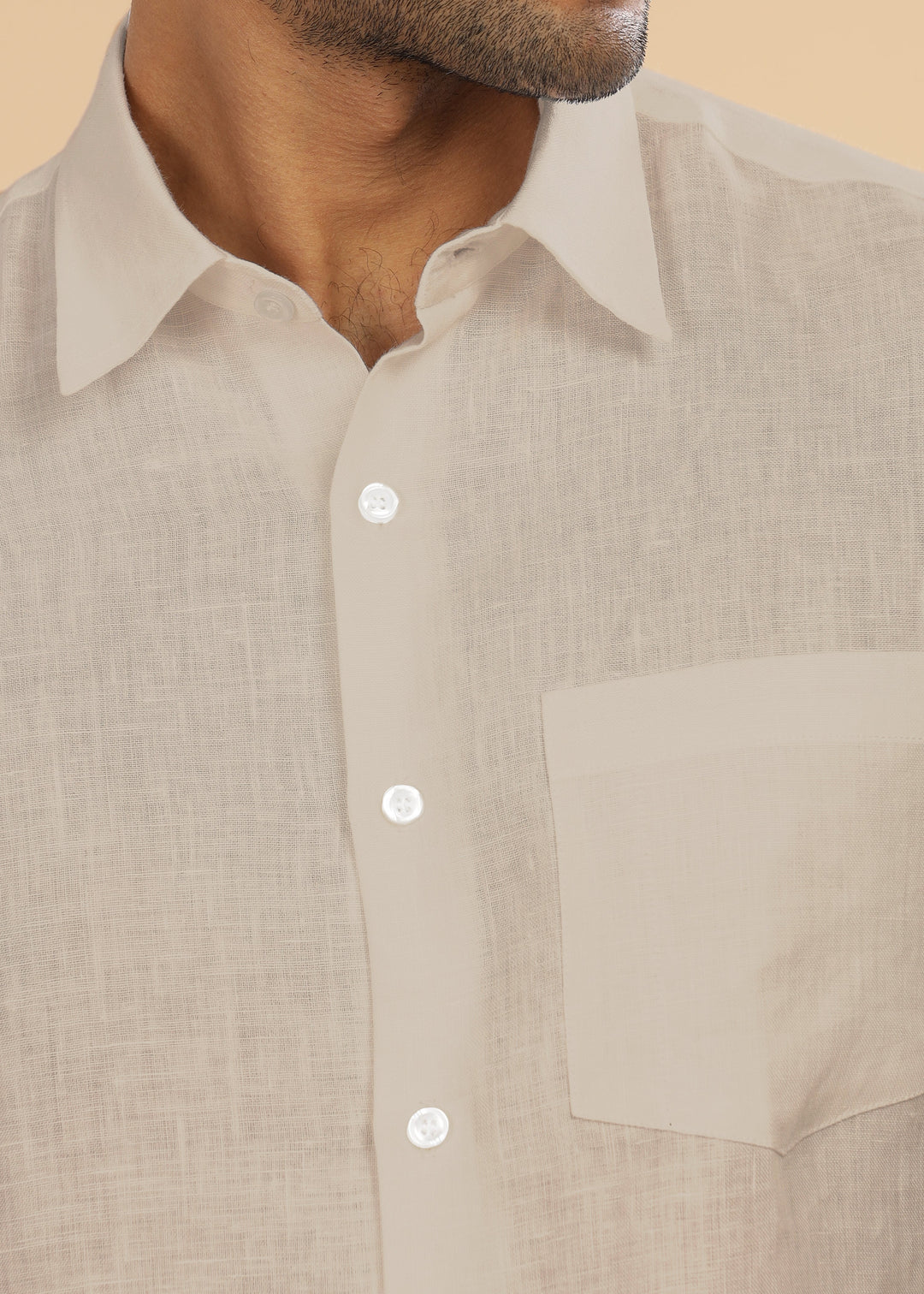Ted - Pure Linen Half Sleeve Shirt - Ecru