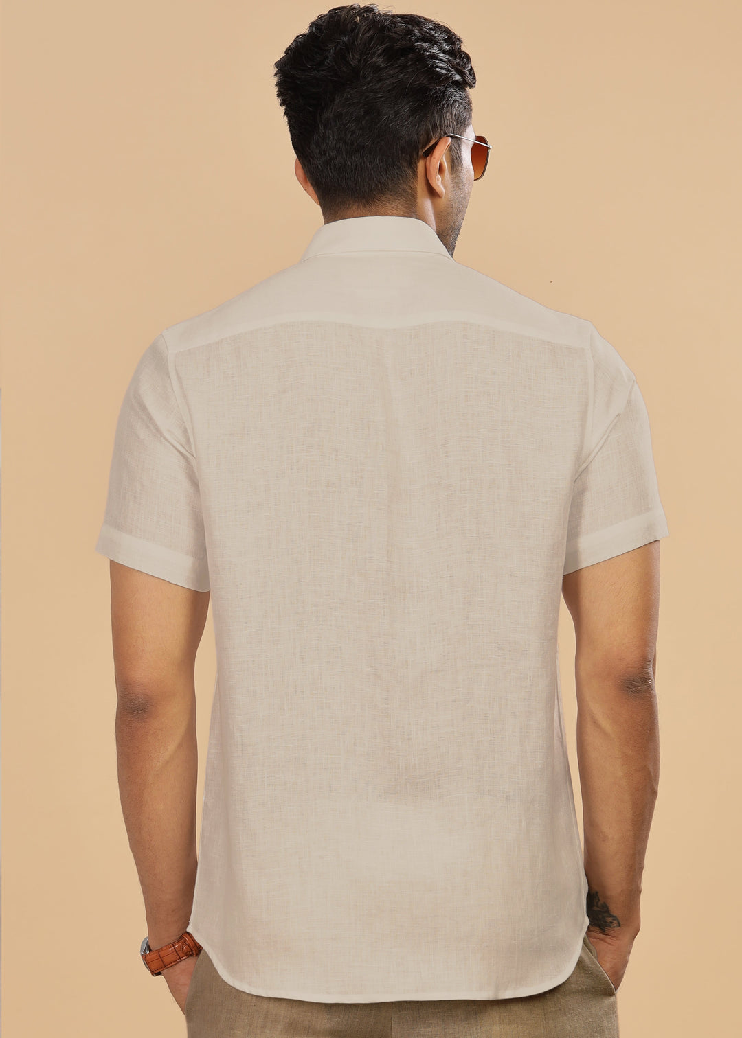 Ted - Pure Linen Half Sleeve Shirt - Ecru