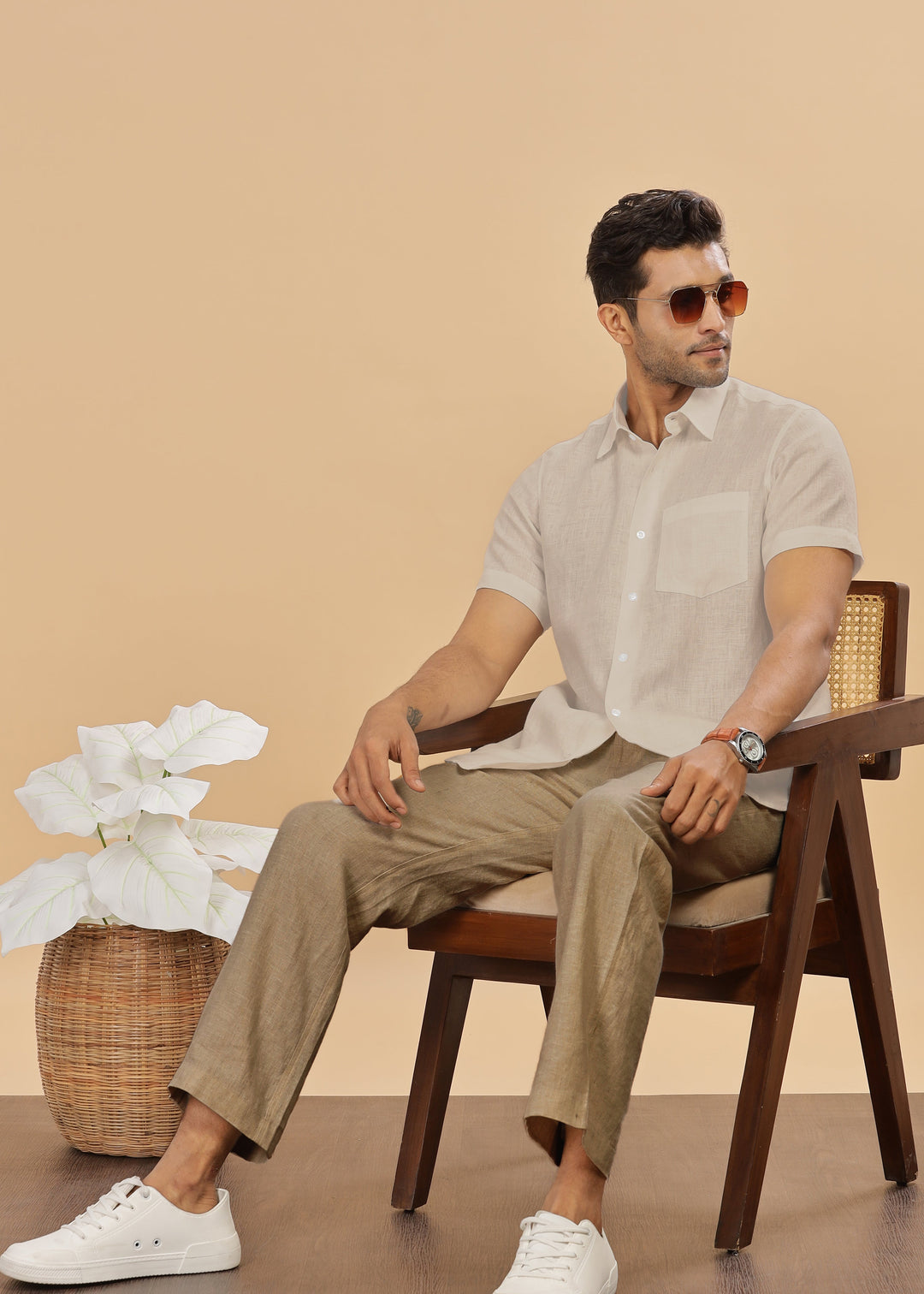 Ted - Pure Linen Half Sleeve Shirt - Ecru