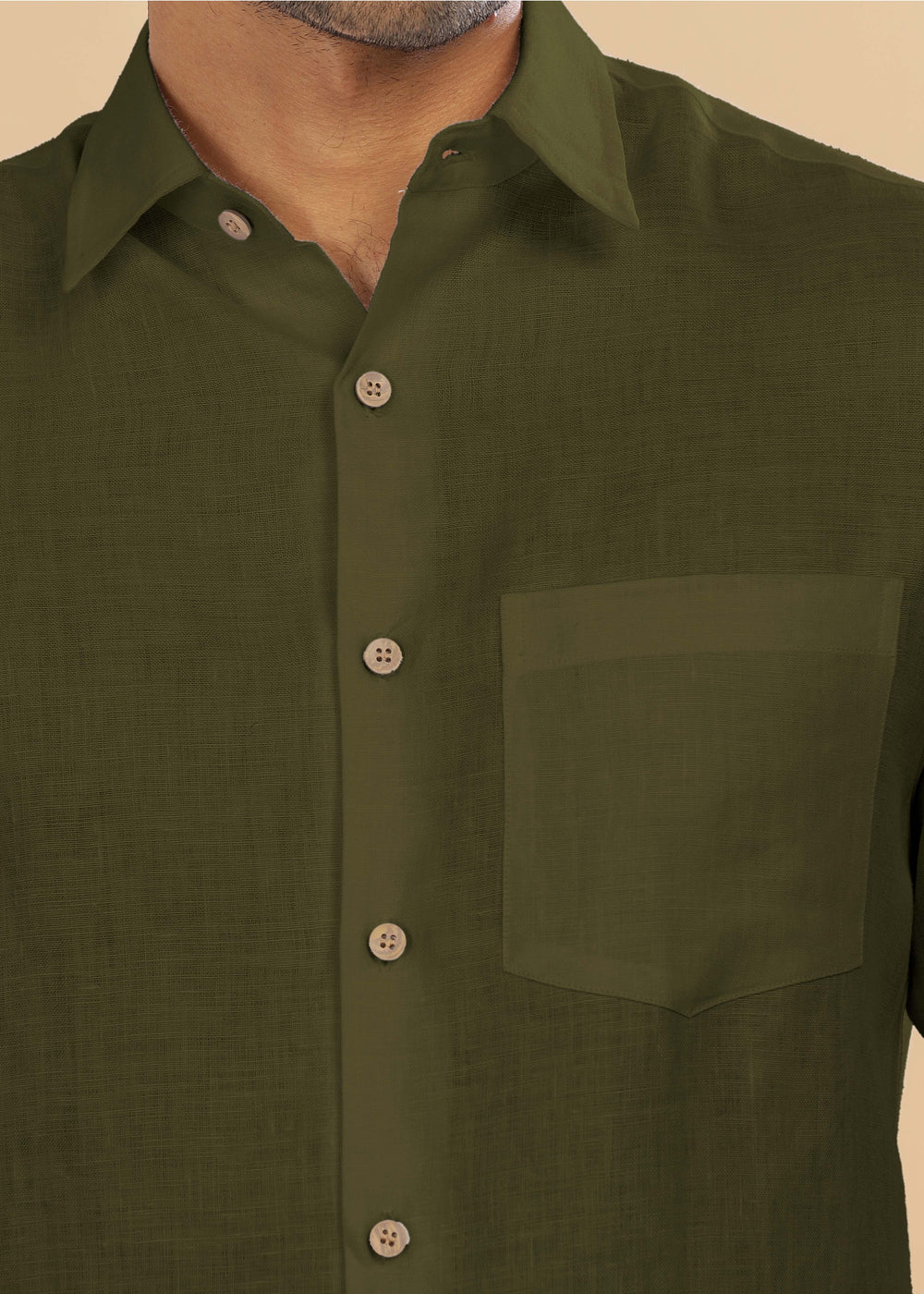 Ted 100% Pure Linen Full Sleeve Shirt with Point Collar and Regular Placket in Moss Green crafted in 60 LEA