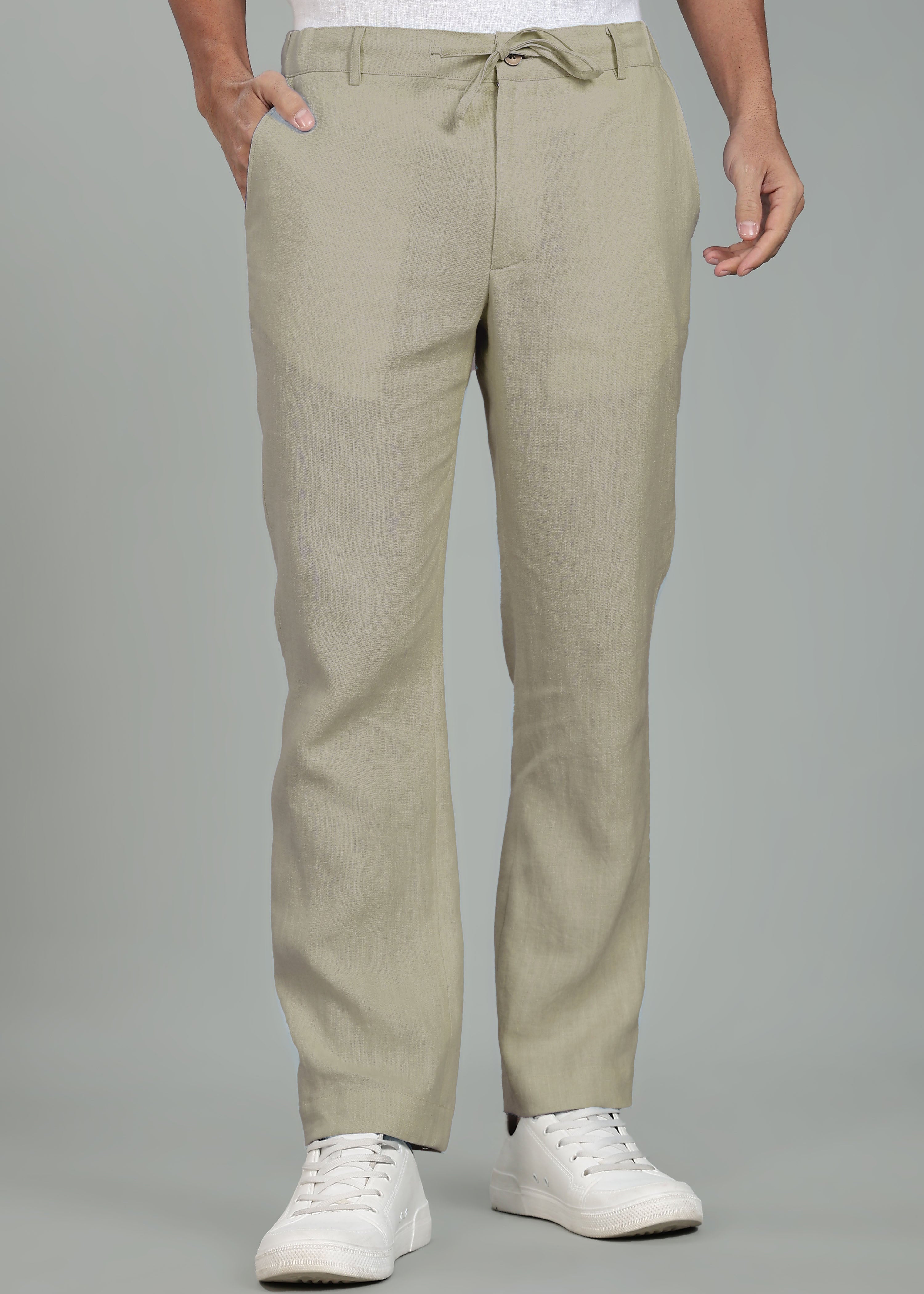 パンツ FEELS. LINEN SLACKS Artichoke Green Pure Linen Travel Pants – Linen Trail